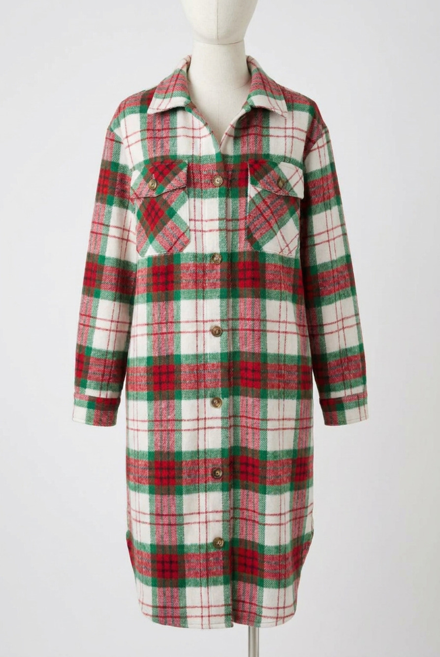 NEW PANACHE plaid duster shacket in red and green plaid